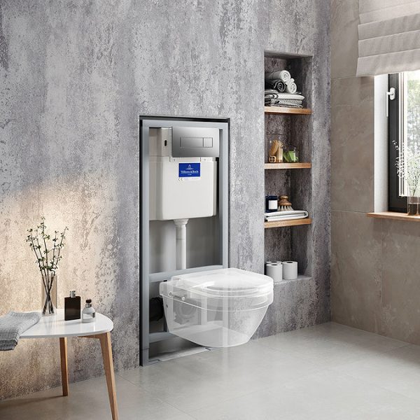 Villeroy and Boch Viconnect Pro Toilet Frame with Chrome Flush Plate + Architectura Wall Hung Toilet - Image 6