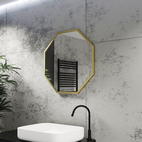 Arezzo Brushed Brass 600mm Octagon Mirror - Image 4