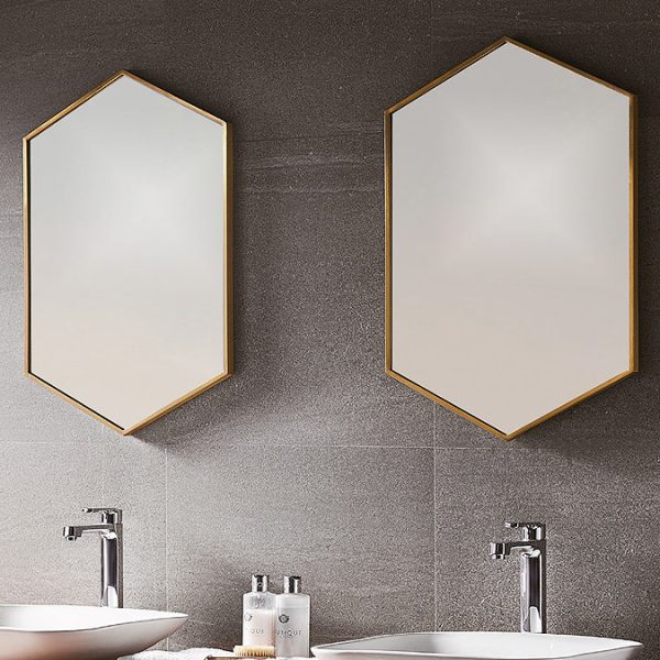 Venice Brushed Brass 500 x 750mm Hexagonal Mirror - Image 4
