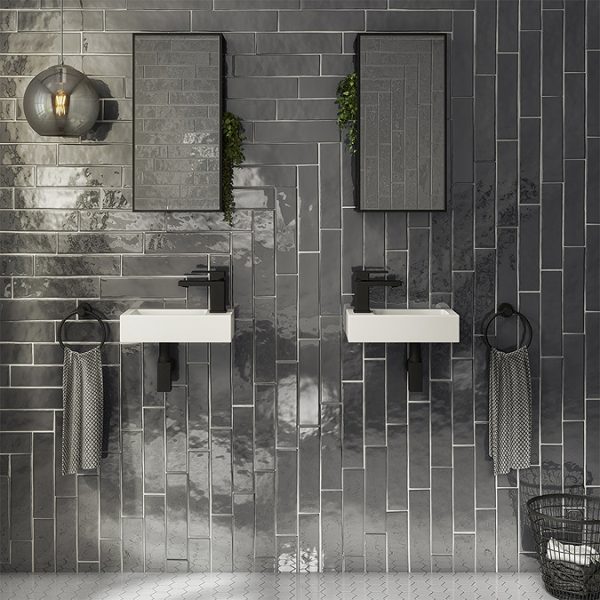 Venice Black 300 x 600mm Mirror with Open Shelves - Image 2