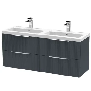 Venice Fluted 1205mm Anthracite Vanity Unit   Wall Hung 4 Drawer Double Basin with Chrome Handles