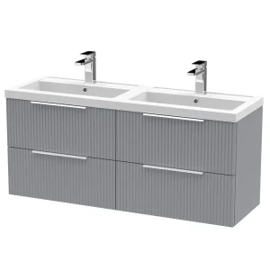 Venice Fluted 1205mm Grey Vanity Unit   Wall Hung 4 Drawer Double Basin with Chrome Handles