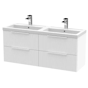 Venice Fluted 1205mm White Vanity Unit   Wall Hung 4 Drawer Double Basin with Chrome Handles