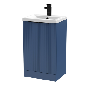 Venice Fluted 500mm Blue Vanity Unit   Floor Standing 2 Door Unit with Matt Black Handles