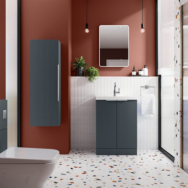 Venice Fluted 600mm Anthracite Vanity Unit   Floor Standing 2 Door Unit with Chrome Handles - Image 3