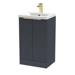 Venice Fluted 500mm Anthracite Vanity Unit   Floor Standing 2 Door Unit with Brushed Brass Handles