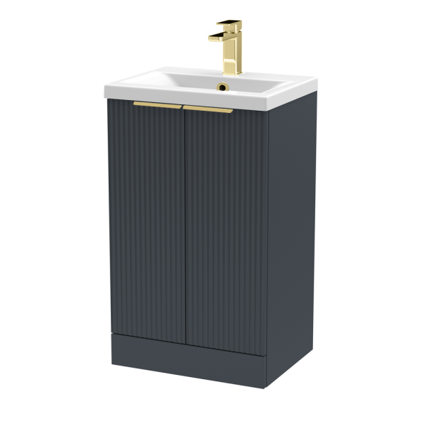 Venice Fluted 500mm Anthracite Vanity Unit   Floor Standing 2 Door Unit with Brushed Brass Handles
