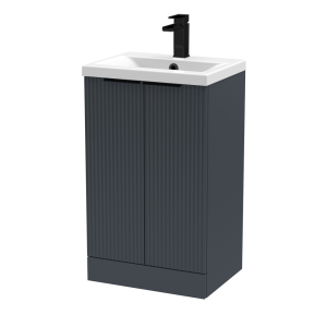 Venice Fluted 500mm Anthracite Vanity Unit   Floor Standing 2 Door Unit with Matt Black Handles