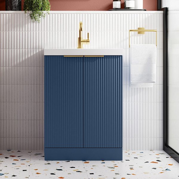 Venice Fluted 500mm Blue Vanity Unit   Floor Standing 2 Door Unit with Chrome Handles - Image 5