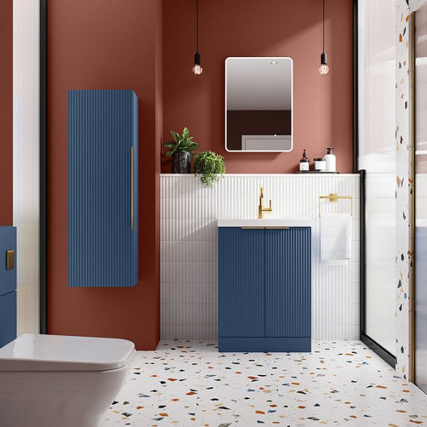 Venice Fluted 500mm Blue Vanity Unit   Floor Standing 2 Door Unit with Chrome Handles - Image 2