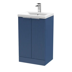 Venice Fluted 500mm Blue Vanity Unit   Floor Standing 2 Door Unit with Chrome Handles