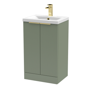 Venice Fluted 500mm Green Vanity Unit   Floor Standing 2 Door Unit with Brushed Brass Handles