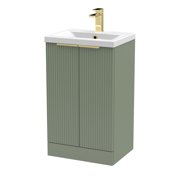 Venice Fluted 500mm Green Vanity Unit   Floor Standing 2 Door Unit with Brushed Brass Handles