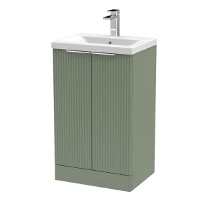 Venice Fluted 500mm Green Vanity Unit   Floor Standing 2 Door Unit with Chrome Handles