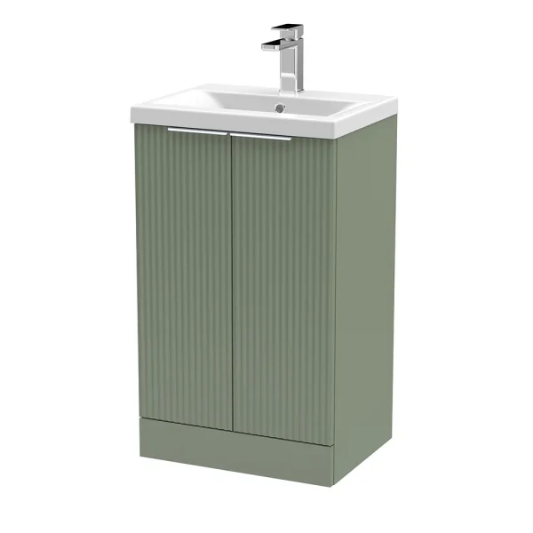 Venice Fluted 500mm Green Vanity Unit   Floor Standing 2 Door Unit with Chrome Handles