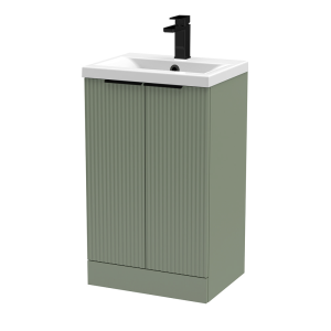 Venice Fluted 500mm Green Vanity Unit   Floor Standing 2 Door Unit with Matt Black Handles