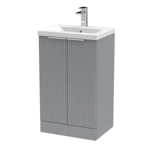Venice Fluted 500mm Grey Vanity Unit   Floor Standing 2 Door Unit with Chrome Handles