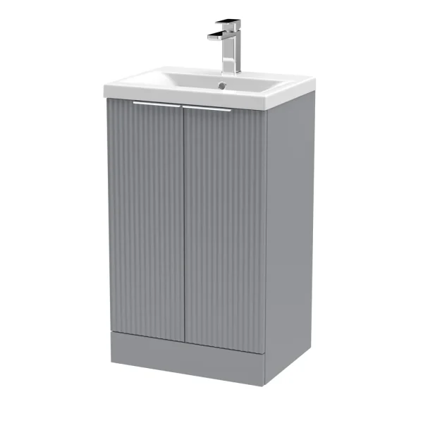 Venice Fluted 500mm Grey Vanity Unit   Floor Standing 2 Door Unit with Chrome Handles
