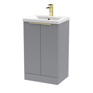 Venice Fluted 500mm Grey Vanity Unit   Floor Standing 2 Door Unit with Brushed Brass Handles