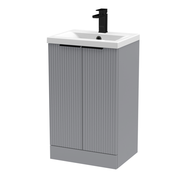 Venice Fluted 500mm Grey Vanity Unit   Floor Standing 2 Door Unit with Matt Black Handles