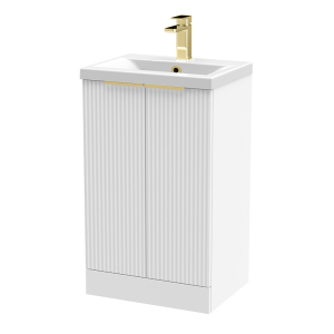 Venice Fluted 500mm White Vanity Unit   Floor Standing 2 Door Unit with Brushed Brass Handles
