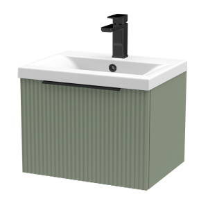 Venice Fluted 500mm Green Vanity Unit   Wall Hung Single Drawer Unit with Matt Black Handle