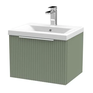 Venice Fluted 500mm Green Vanity Unit   Wall Hung Single Drawer Unit with Chrome Handle