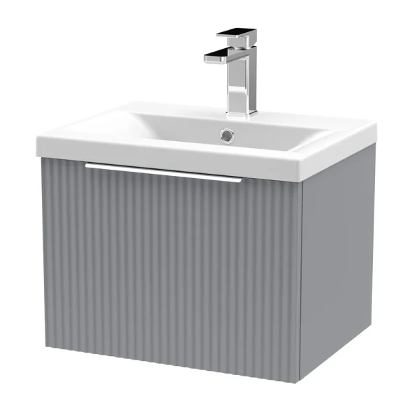 Venice Fluted 500mm Grey Vanity Unit   Wall Hung Single Drawer Unit with Chrome Handle