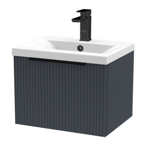 Venice Fluted 500mm Anthracite Vanity Unit   Wall Hung Single Drawer Unit with Matt Black Handle