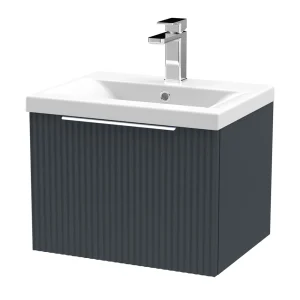 Venice Fluted 500mm Anthracite Vanity Unit   Wall Hung Single Drawer Unit with Chrome Handle
