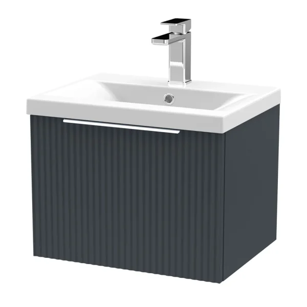 Venice Fluted 500mm Anthracite Vanity Unit   Wall Hung Single Drawer Unit with Chrome Handle