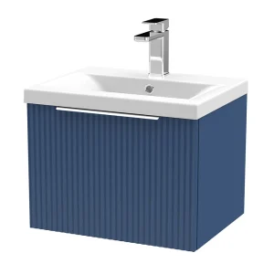 Venice Fluted 500mm Blue Vanity Unit   Wall Hung Single Drawer Unit with Chrome Handle