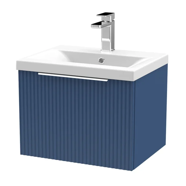 Venice Fluted 500mm Blue Vanity Unit   Wall Hung Single Drawer Unit with Chrome Handle