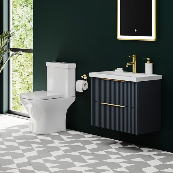 Venice Fluted 600mm Anthracite Vanity Unit   Wall Hung 2 Drawer Unit with Brushed Brass Handles - Image 5