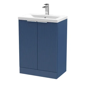 Venice Fluted 600mm Blue Vanity Unit   Floor Standing 2 Door Unit with Chrome Handles