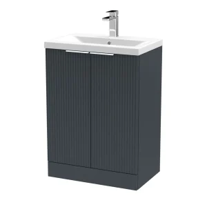 Venice Fluted 600mm Anthracite Vanity Unit   Floor Standing 2 Door Unit with Chrome Handles
