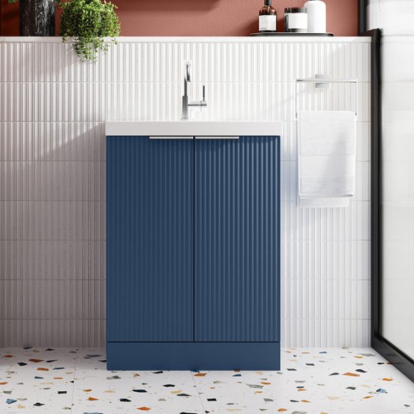 Venice Fluted 600mm Blue Vanity Unit   Floor Standing 2 Door Unit with Chrome Handles - Image 5
