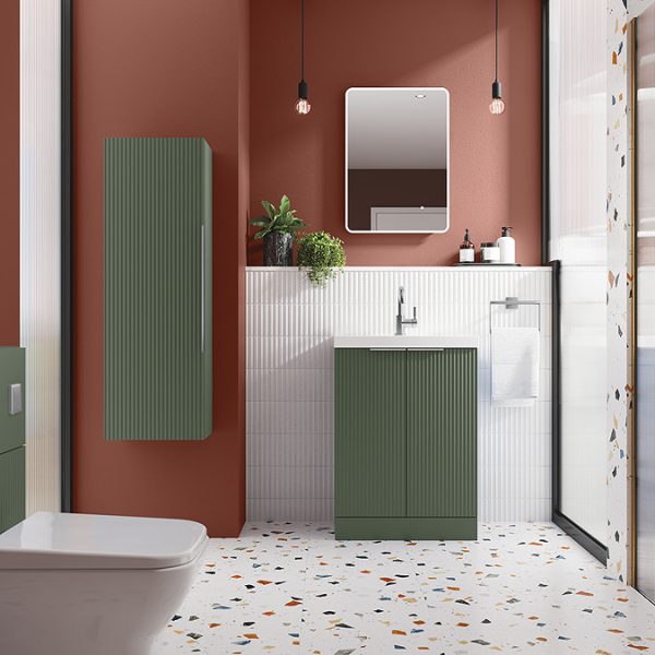 Venice Fluted 600mm Green Vanity Unit   Floor Standing 2 Door Unit with Chrome Handles - Image 3