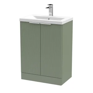 Venice Fluted 600mm Green Vanity Unit   Floor Standing 2 Door Unit with Chrome Handles