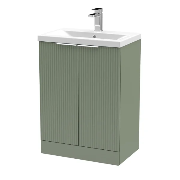 Venice Fluted 600mm Green Vanity Unit   Floor Standing 2 Door Unit with Chrome Handles