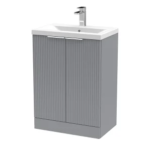 Venice Fluted 600mm Grey Vanity Unit   Floor Standing 2 Door Unit with Chrome Handles