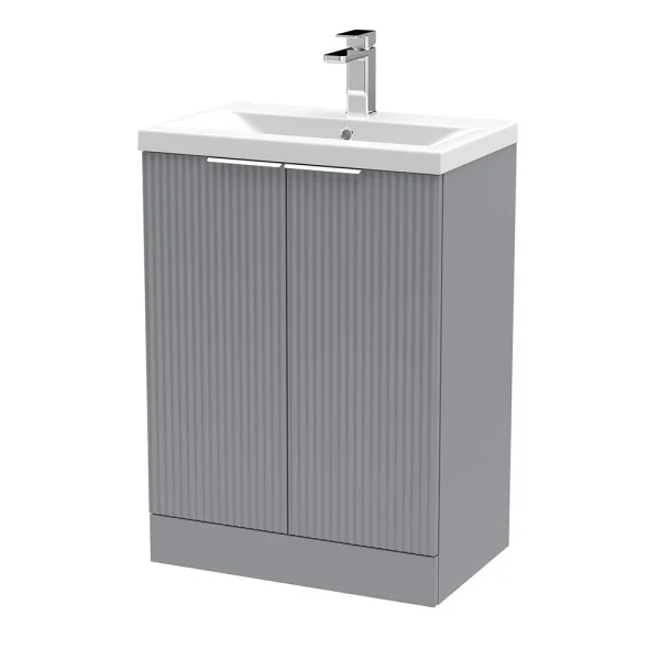 Venice Fluted 600mm Grey Vanity Unit   Floor Standing 2 Door Unit with Chrome Handles