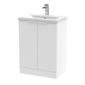 Venice Fluted 600mm White Vanity Unit   Floor Standing 2 Door Unit with Chrome Handles