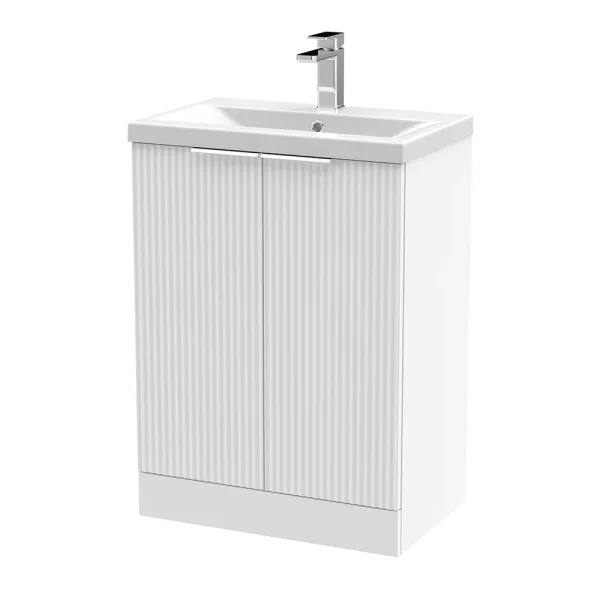 Venice Fluted 600mm White Vanity Unit   Floor Standing 2 Door Unit with Chrome Handles