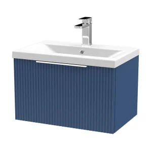 Venice Fluted 600mm Blue Vanity Unit   Wall Hung Single Drawer Unit with Chrome Handle
