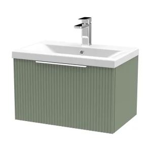 Venice Fluted 600mm Green Vanity Unit   Wall Hung Single Drawer Unit with Chrome Handle