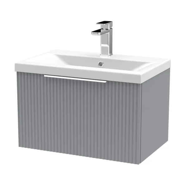 Venice Fluted 600mm Grey Vanity Unit   Wall Hung Single Drawer Unit with Chrome Handle