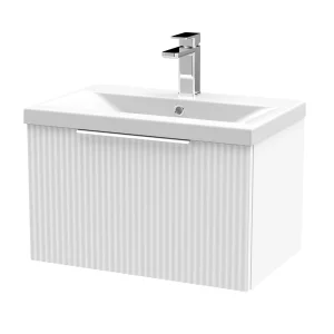 Venice Fluted 600mm White Vanity Unit   Wall Hung Single Drawer Unit with Chrome Handle