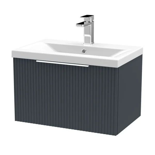 Venice Fluted 600mm Anthracite Vanity Unit   Wall Hung Single Drawer Unit with Chrome Handle