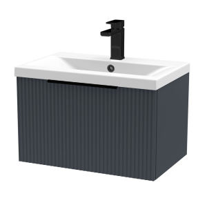 Venice Fluted 600mm Anthracite Vanity Unit   Wall Hung Single Drawer Unit with Matt Black Handle